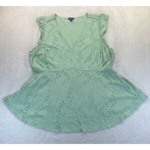 Torrid Lime Green Babydoll Eyelet Tiered Blouse Womens 2X Bohemian Fairy